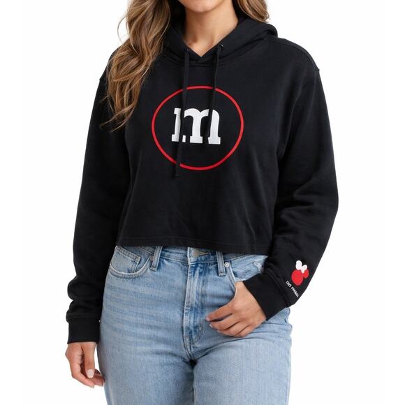 Disney Tops - M&M World Disney Springs Cropped Graphic Hoodie Size Large Black 2020 NWT